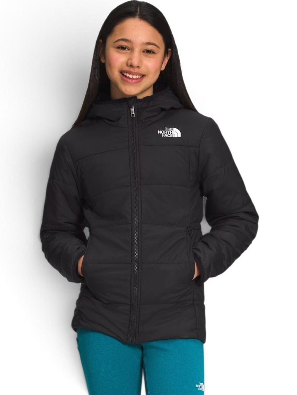 The North Face Girls Mossbud Reversible Parka Black Fleece Coat Large 14/16